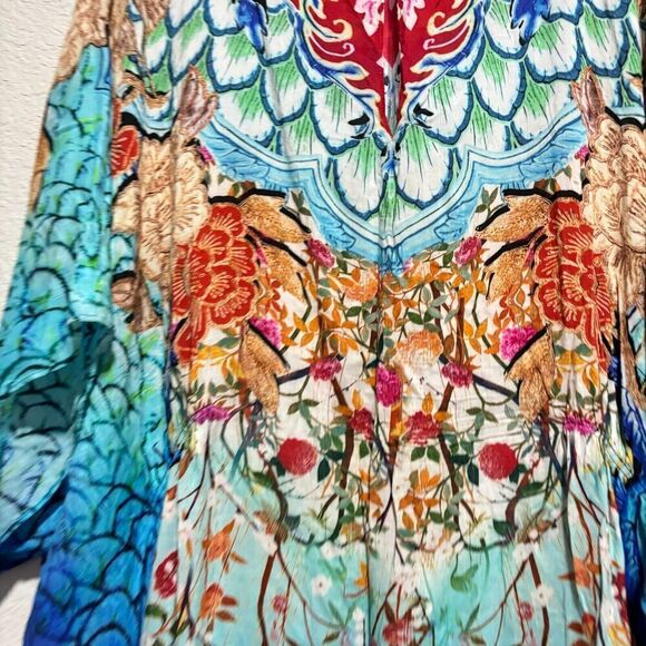 Gottex Women's Kaftan Dress Multicolor Medium Floral Print Bohemian Keyhole Neck - Picture 3 of 10